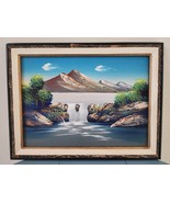 1950&#39;s Vintage Ucagco Japan Wooden Bark Framed Mountains Waterfall Painting - $611.10 MXN