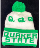 Vintage QUAKER STATE KNIT Ski Hat Winter Beanie RACING Green White Pom Cap - €17,37 EUR