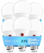 Sunco Lighting 6 Pack A19 LED Bulb with Dusk-To-Dawn, 9W=60W 3000K Warm ... - £21.48 GBP