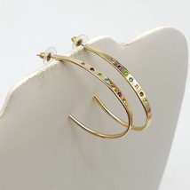 Gold Tone Multicolor Rhinestone Hoop Earrings With Clear Backings Vintage - £13.76 GBP