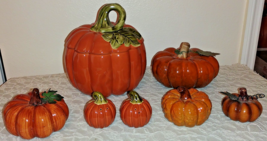 Heritage Collection Harvest Pumpkin Dish Salt &amp; Pepper 7pc Lot Fall/Autumn - $59.99
