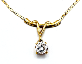 Vintage GE LIND V Gold Tone CZ Pendant Necklace - $23.76