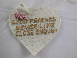 Heart Ornament Porcelain Bisque 3.25" with dove & flowers ornament Friend Gift - $6.92