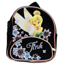 Disney Tinkerbell Flowers Black Mini Backpack 2 Compartments Zipper 8 x ... - $14.58