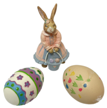 VTG Lot 3 Easter Decorations Paper Mache Painted Rabbit Painted Egg Plastic Egg - £14.69 GBP