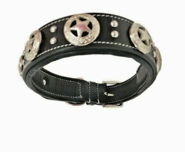 Shwaan  Black Studded With Star Premium Leather Dog Collar  Small 11&quot; to 14&quot; in - £26.37 GBP