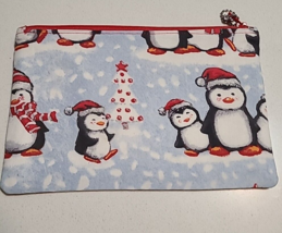 NEW Penguin Pencil Makeup Vanity Bag Pouch WINTER SNOW 8&quot;x5 1/4&quot; Handmad... - $12.99
