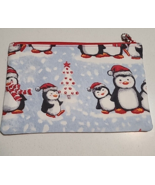 NEW Penguin Pencil Makeup Vanity Bag Pouch WINTER SNOW 8&quot;x5 1/4&quot; Handmad... - $247.32 MXN