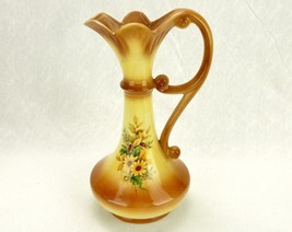 12&quot; Porcelain Water Pitcher, Broad Bottom, Scroll Handle, Daisies, Vintage - £23.09 GBP