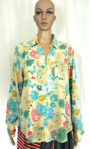 Asian Floral Crane Print Long Sleeve Rayon Blouse  Velvet Heart  Womens Large - £20.05 GBP