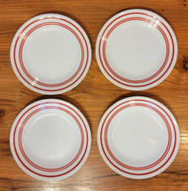 4 Corelle Vitrelle Cafe RUBY RED BAND STRIPE 6.75&quot; BREAD OR DESSERT PLATES - £11.58 GBP