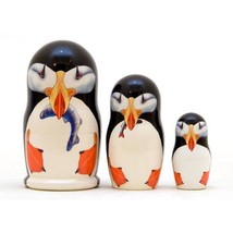 Puffin Bird Family Russian Wooden Nesting Doll Set 3 pc Hand Painted Dec... - $28.66