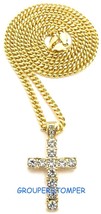 Cross New Crystal Rhinestone Pendant with 24 Inch Cuban Link Necklace Jesus  - £11.00 GBP