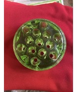 Vtg Green Glass Flower Frog 13 Hole - $20.15 CAD
