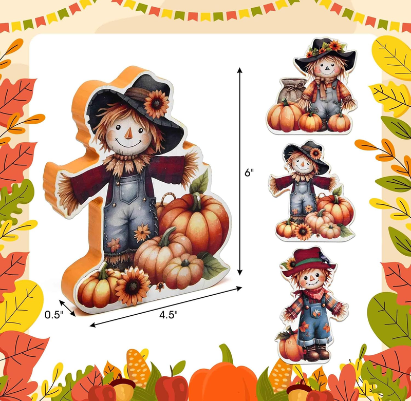 Thanksgiving Scarecrow Wooden Decor Set of 3 Fall Tiered Tray Autumn Table Cente Item image 2