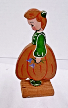 Vintage Miniature Hand Carved Wood Girl Flowers Bouquet Dollhouse Toy Fi... - $24.26