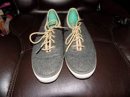 KEDS CHAMPION GREY FELT KHAKI TAN TRIM WHITE SOLES SNEAKERS SIZE 9 WOMEN... - $25.08