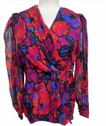 Adrianna Papell 100% Silk Surplice Floral Pleated Evening Blouse Size 6 ... - $55.44