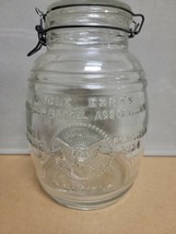 Uncle Ezra&#39;s Cracker Barrel Assortment 4qt clear glass Cookie Jar Vintage 1966 - £52.66 GBP