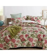 3pc. Blossom Lovely Pink Floral  100% Quilted Cotton Bedspread Coverlet Set - £163.48 GBP