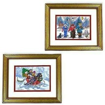 Helen Paul 2 Winter Christmas Teddy Bears Gold Framed Art Prints 11.5 x 9.5 Inch - £19.19 GBP