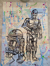 Original Handpainted Star Wars Droids R2D2 &amp; C3PO on a NYC Subway Map - £19.66 GBP