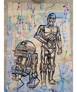 Original Handpainted Star Wars Droids R2D2 &amp; C3PO on a NYC Subway Map - £19.69 GBP