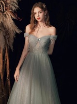 Light Green Bridesmaid Dresses Off Shoulder Sequin Tutu Wedding Maxi Dress Gowns image 4