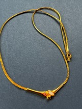Thin Goldtone Herringbone Chain w Faux Pearl &amp; Tiny Sapphire &amp; Ruby Rhinestone - $7.69