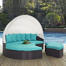 Convene Canopy Outdoor Patio Daybed Espresso Turquoise EEI-2173-EXP-TRQ-SET - £1,741.19 GBP