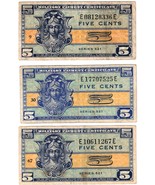 Lot of (3) MILITARY PAYMENT CERTIFICATES Series 521 - 5 Cents (1954 - 1958) - £11.98 GBP