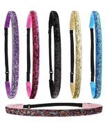 6 Glitter Headbands for Girls Adjustable Non Slip Thin Stretch Elastic S... - £27.68 GBP