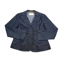 Dana Buchman Jacket Womens 12 Blue Blazer Snap Denim Rhinestone Paisley Pocket - £23.65 GBP