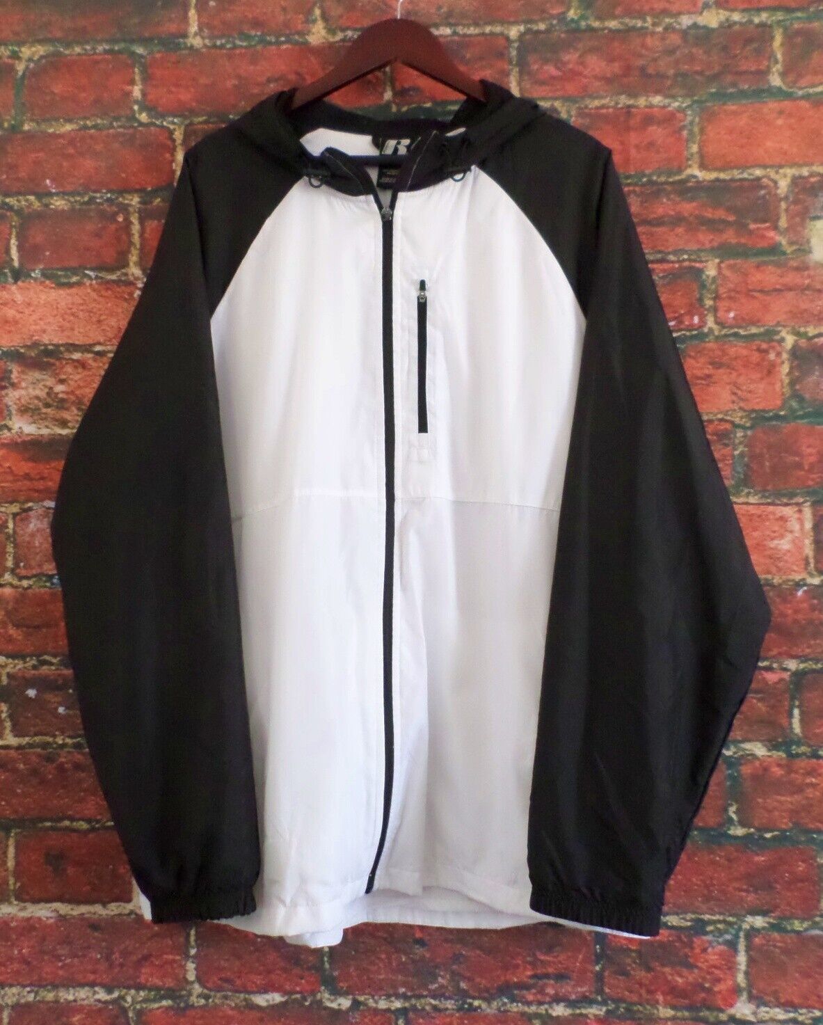 Vintage Russell Athletic Full-Zip Lined Windbreaker with Hood 2XL Black ... - $24.75