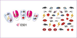 Nail Art 3D Decal Stickers blue black eyes lightning lips kiss E501 - £2.50 GBP