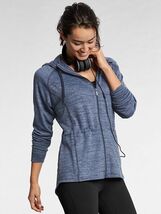 ATHLETA Heathered Blue Hooded Sweatshirt No Sweat Jacket Full Zip Pocket... - $41.72 CAD