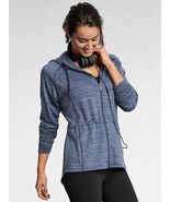 ATHLETA Heathered Blue Hooded Sweatshirt No Sweat Jacket Full Zip Pocket... - $41.51 CAD