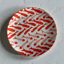 Sigma TasteSetter Herringbone Pattern Plate Orange White Fish Design 8” - $19.80