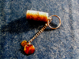 handmade WINE CORK KEY CHAIN  w/round pendant &amp; small  HEART   (key 4) - £3.16 GBP