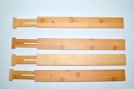 Expandable Set of 4 Bamboo Kitchen Drawer Dividers Organizers Adjustable 17-22&quot; - £14.18 GBP