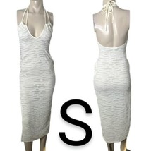 White Mesh Distressed Textured Double Halter Ties Side Slit Maxi Dress~Size S - £29.71 GBP