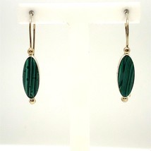 Vintage Sterling Signed 925 ATI Mexico Oval Malachite Stone Dangle Earrings - £31.65 GBP