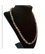 Vintage Round Stone Bead Necklace Hematite Taupe Stone Gold Spacers - £12.96 GBP