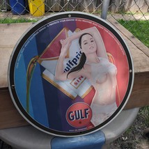 Vintage 1961 &#39;&#39;Gulfpride Single-G&#39;&#39; Gulf Oil Company Porcelain Gas &amp; Oil Sign - £98.32 GBP