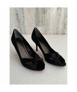 Talbots Heels Size 7.5 Black Grosgrain Ribbon Knotted Satin Peep Toe - £15.51 GBP