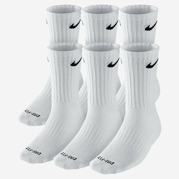 NEW Nike Dri Fit Dry Fit Cotton White Crew Socks 6 Pair L 8-12 SX4445-101 - $22.00
