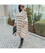 Zara Striped Knit Tan Cream Poncho Medium-Large 3597/152 NEW - $127.71