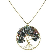 Seven Color Aventurine Stone Eternal Tree of Life Brass Long Necklace - £9.13 GBP