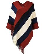 Women Striped Poncho with Tassels Knitted Shawl Scarf Fringed Wrap Sweat... - £18.96 GBP
