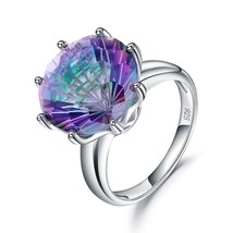 Classic Round Colorful Rings Natural Rainbow Mystic Quartz Ring 925 Sterling Sil - £40.94 GBP